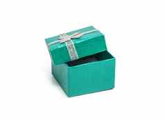 开放茶颜色礼物盒子银丝带孤立的白色