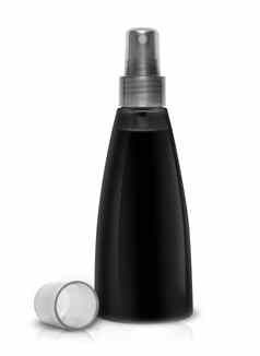 黑色的塑料瓶喷雾头发白色背景