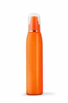 橙色化妆品喷雾瓶孤立的白色背景