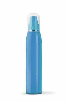 蓝色的化妆品喷雾瓶孤立的白色背景