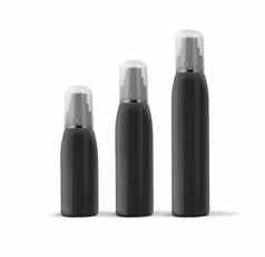 黑色的化妆品喷雾瓶集孤立的白色背景