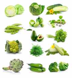 集新鲜的绿色蔬菜孤立的白色