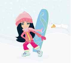 女孩滑雪板