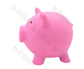 一边视图粉红色的小猪银行使塑料孤立的