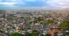 曼谷城市泰国空中视图晚上光