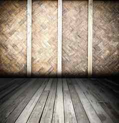竹子墙木地板上黑暗房间风格