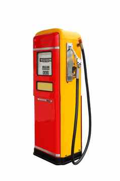 红色的黄色的古董汽油燃料泵