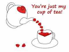 茶壶倒红色的心茶杯