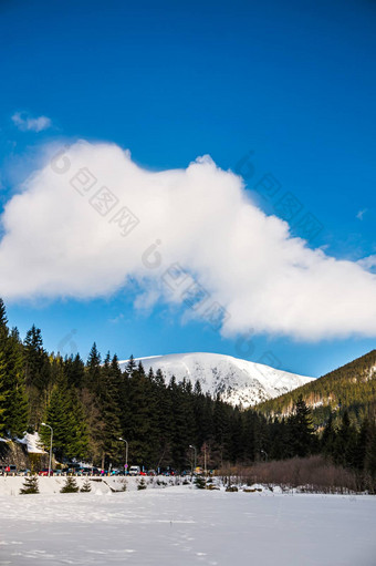 视图徒步旅行小道领导<strong>峰会</strong>Sněžka山最高捷克山冬天位于边境波兰冬天图片krkonose<strong>国家</strong>公园旅游