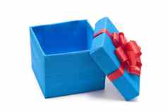 开放蓝色的礼物盒子红色的弓