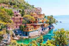 美丽的海海岸色彩斑斓的房子portofino意大利夏天景观