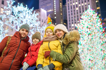 快乐家庭背景洛克菲勒圣诞节树纽约
