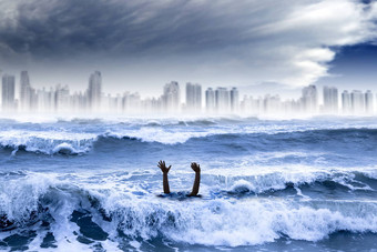 全球气候变暖<strong>极端</strong>的<strong>天气</strong>概念男人。溺水