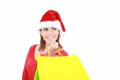 购物圣诞节女人微笑孤立的白色背景