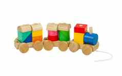 色彩斑斓的木玩具火车孩子们孤立的