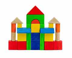 色彩斑斓的玩具砖孩子们享受构建城堡塔