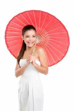 中国人婚礼女人红色的纸伞