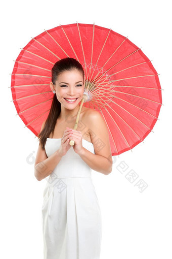 中国人婚礼女人红色的纸伞