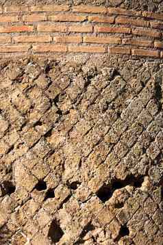 细节古老的罗马砖墙别墅阿德里亚娜