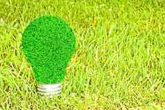 光灯泡使绿色草孤立的白色背景生态