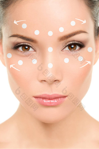 美女人应用化妆脸奶油乳液应用遮瑕膏技术示范