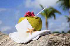 椰子鸡尾酒海星热带加勒比海滩点心