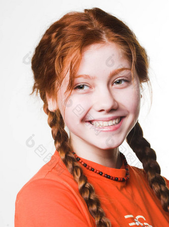 图片可爱的红色头发的人女孩长辫子