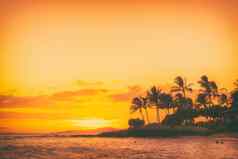 夏威夷海滩日落夏天天堂假期景观