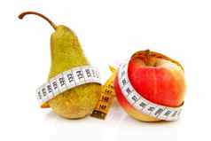 健康的饮食梨苹果测量磁带