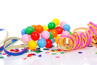 色彩斑斓的五彩纸屑气球聚会，派对飘带