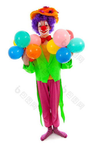 孩子穿着色彩斑斓的有趣的<strong>小丑气球</strong>