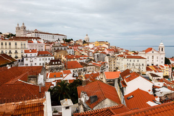 空中视图Alfama季度里斯本葡萄牙