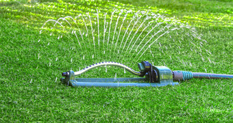 浇水绿色草坪上春天振荡喷水灭火系统水宿主