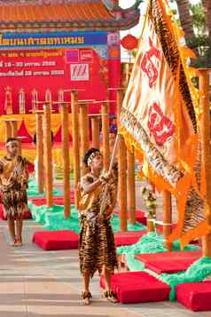 曼谷thailand-january狮子跳舞沙拉酱游行中国人一年庆祝活动1月曼谷