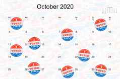 投票早期贴纸日历10月概念早期投票选举