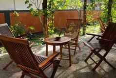 集木表格椅子花园柚木木家具站阳台