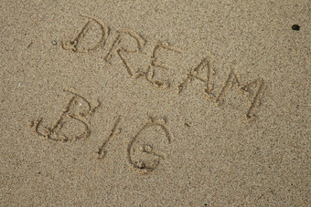 手写的梦想大桑迪海海滩夏天阳光明媚的一天消失梦想概念