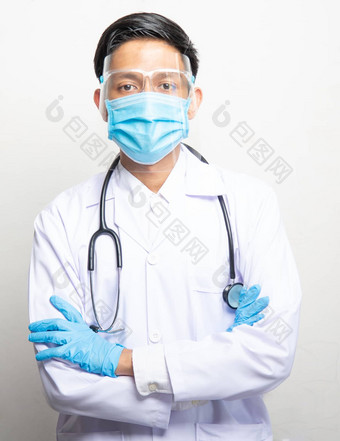 医生男人。模糊医院实验室全景蓝色的背景