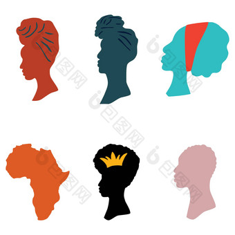 非洲女孩黑色的<strong>皇后</strong>区轮廓白色背景向量插图