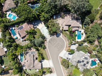 空中视图大规模的富有的住宅别墅南加州