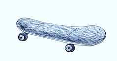 滑板冲浪老手pennyboard孤立的白色背景刻风格插图海报装饰打印手画草图详细的古董蚀刻画