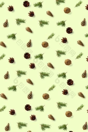 松锥圣诞节背景绿色松分支机构视锥细胞最小的有创意的锥安排模式平躺现代圣诞节背景