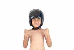 男孩穿摩托车头盔