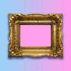 复古的黄金框架蓝色的粉红色的背景