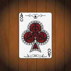 王牌俱乐部扑克卡涂漆的木背景