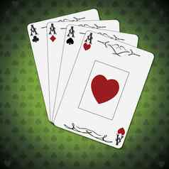 王牌黑桃王牌心王牌钻石王牌俱乐部扑克卡片绿色背景