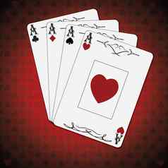 王牌黑桃王牌心王牌钻石王牌俱乐部扑克卡片红色的白色背景