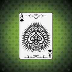 王牌黑桃扑克卡片绿色背景