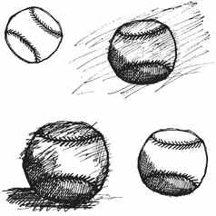 棒球球草图集孤立的白色背景