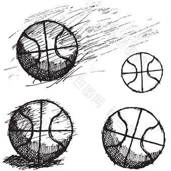 篮球球草图集孤立的白色背景